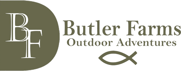 A green background with the words butler outdoor academy in brown letters.